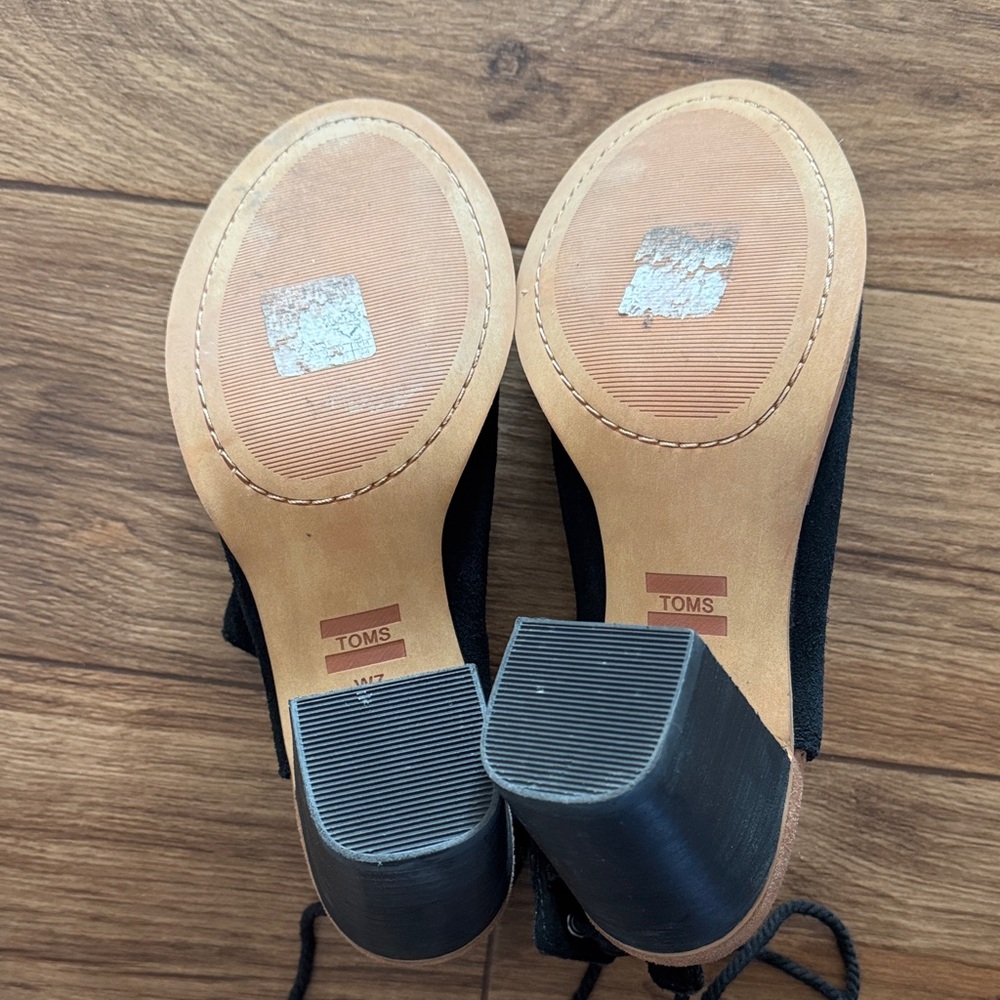 TOMS Black Suede Peep-Toe Lace-Up Sandals - Picture 5 of 5